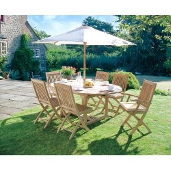 Brompton 1.2 – 1.8m Teak Extendable Table with 6 Bali Folding Chairs