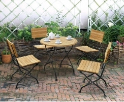 Teak Folding Bistro Round 0.8m Table & 4 Side Chairs