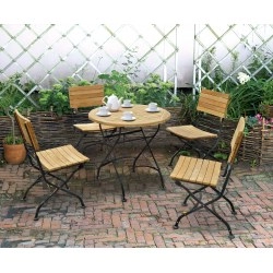 Teak Folding Bistro Round 0.8m Table & 4 Side Chairs