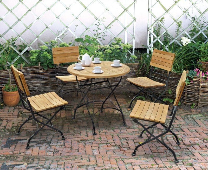Teak Folding Bistro Round 0.8m Table & 4 Side Chairs