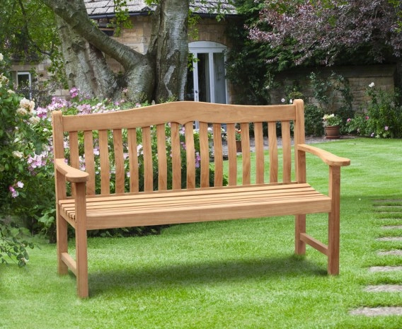 Rosette Teak Garden Bench, Flat Pack - 1.5m