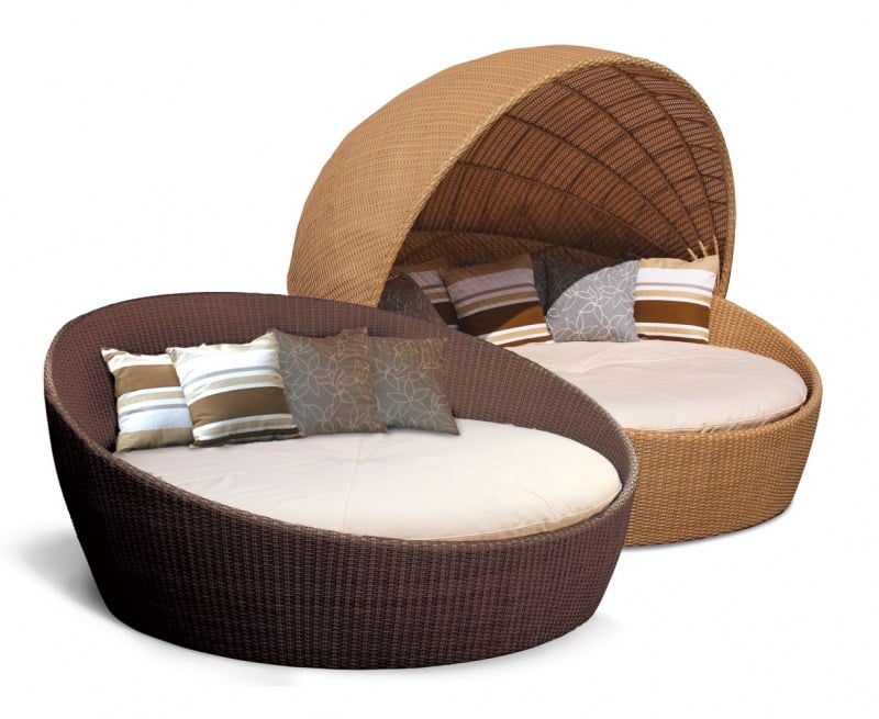Oyster Rattan Daybed Round Wicker, Round Outdoor Bed With Canopy