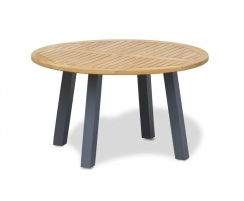 Disk Round Teak Garden Table with Steel Legs – 1.3m