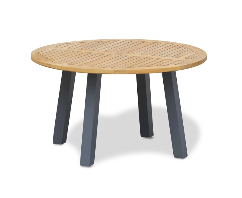 Disk Round Teak Garden Table With Steel, Round Teak Outdoor Table Top
