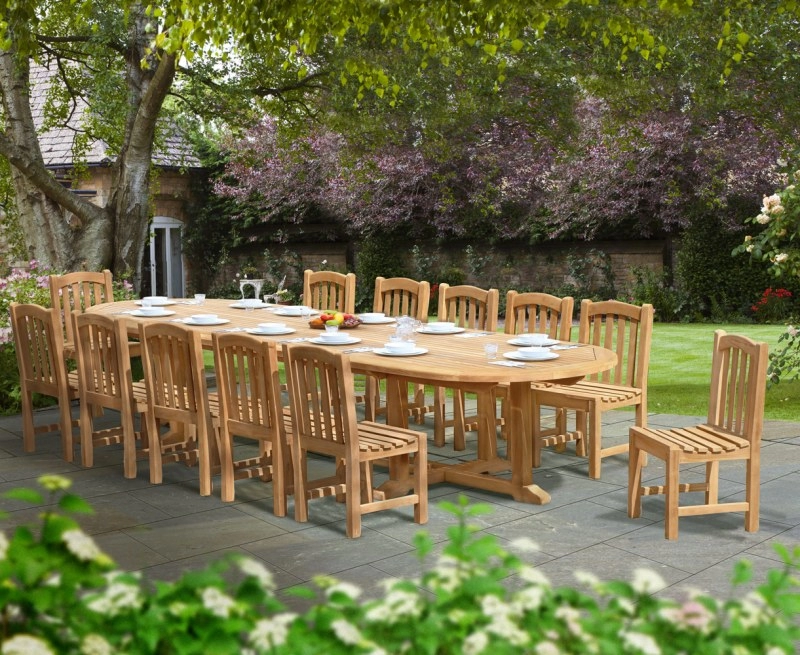 Large Teak Dining Set with Hilgrove Oval 4m Table & 12 Side Chairs