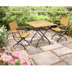 Bistro Square 0.8m Table with 2 Armchairs, Black