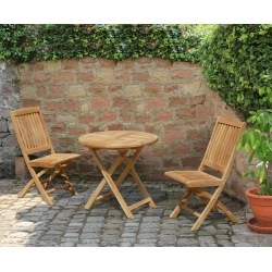 Suffolk Teak Round Folding Table 0.8m and 2 Bali Side Chairs Set