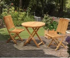 Suffolk Teak Round Folding Table 0.8m and 2 Rimini Side Chairs Set