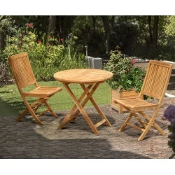 Suffolk Teak Round Folding Table 0.8m and 2 Rimini Side Chairs Set