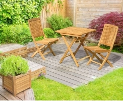 Rimini Teak Folding Dining Set with Square 0.7m Table & 2 Side Chairs