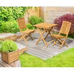 Rimini Teak Folding Dining Set with Square 0.7m Table & 2 Side Chairs