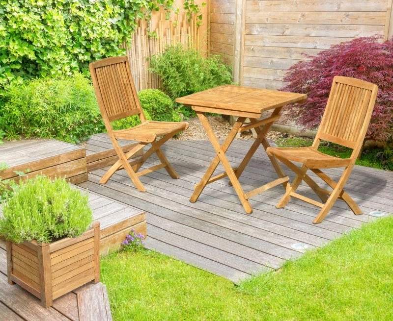 Rimini Teak Folding Dining Set with Square 0.7m Table & 2 Side Chairs
