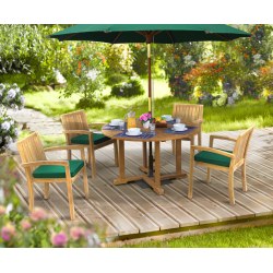 Canfield Round 1.2m Table & 4 Monaco Stacking Chairs, Teak Patio Set