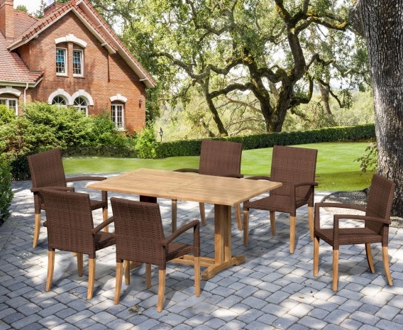 Belgrave 6 Seater Pedestal Table 1.5m and St. Tropez Rattan Stacking Chairs
