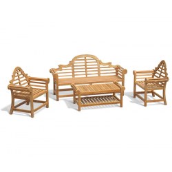 Lutyens-Style Teak 1.95m Bench, Armchairs & Coffee Table Outdoor Set