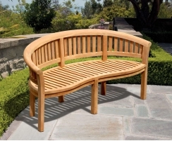 Bench 3 Seater Teak Wooden Garden Bench Outdoor Patio Seat Chair Curved Wood Furniture 5060325603190 