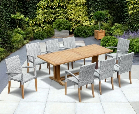 Cadogan Rectangular Table 2.25m & 8 St. Tropez Rattan Stacking Chairs