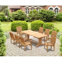 Cadogan Garden Pedestal Table 2.25m & 8 Bali Stacking Chairs
