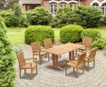 Cadogan Teak Pedestal Table 1.8m & 6 Bali Stacking Chairs