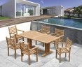 Cadogan 6 Seater Teak Pedestal Table 1.8m & Yale Stacking Chairs