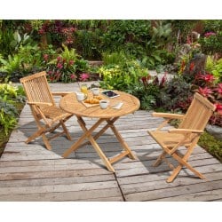 Chester 2 Seater Teak Folding Dining Set with Low Back Armchairs