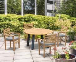Disk Teak and Steel Round Table 1.3m & 4 Yale Stacking Chairs