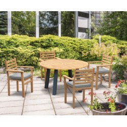 Disk Teak and Steel Round Table 1.3m & 4 Yale Stacking Chairs
