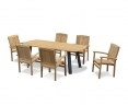 Disk Teak and Steel Oval Table 2.2m & 6 Bali Stacking Armchairs