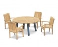 Disk Teak and Steel Round Table 1.5m & 4 Bali Stacking Chairs