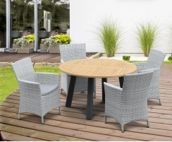 Disk Teak and Steel Round Table 1.3m & 4 Riviera Armchairs
