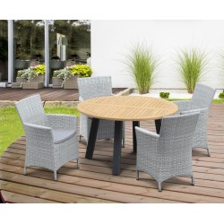 Disk Teak and Steel Round Table 1.3m & 4 Riviera Armchairs