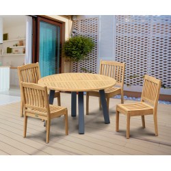 Disk Teak and Steel Round Table 1.3m & 4 Hilgrove Stacking Chairs