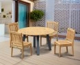 Disk Teak and Steel Round Table 1.3m & 4 Hilgrove Stacking Chairs