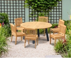 Disk Teak and Steel Round Table 1.5m & 6 Hilgrove Stacking Chairs
