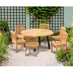 Disk Teak and Steel Round Table 1.5m & 6 Hilgrove Stacking Chairs
