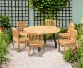 Disk Teak and Steel Round Table 1.5m & 6 Hilgrove Stacking Chairs