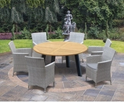 Disk Teak and Steel Round Table 1.5m & 6 Riviera Armchairs