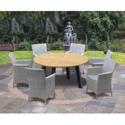 Disk Teak and Steel Round Table 1.5m & 6 Riviera Armchairs