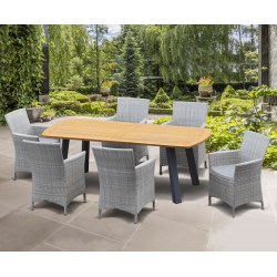 Disk Teak and Steel Oval Table 2.2m & 6 Riviera Armchairs