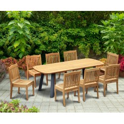 Disk Teak and Steel Oval Table 2.2m & 8 Hilgrove Armchairs