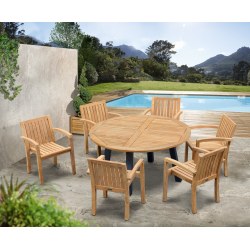 Disk Teak and Steel Round Table 1.5m & 6 Monaco Stacking Chairs