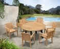 Disk Teak and Steel Round Table 1.5m & 6 Monaco Stacking Chairs