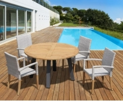 Disk Teak and Steel Round Table 1.3m & 4 St. Tropez Stacking Chairs