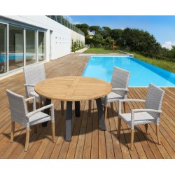 Disk Teak and Steel Round Table 1.3m & 4 St. Tropez Stacking Chairs