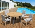 Disk Teak and Steel Round Table 1.3m & 4 St. Tropez Stacking Chairs