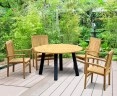 Disk Teak and Steel Round Table 1.3m & 4 Bali Stacking Chairs