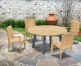 Disk Teak and Steel Round Table 1.5m & 4 Bali Stacking Chairs