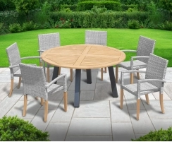 Disk Teak and Steel Round Table 1.5m & 6 St. Tropez Stacking Chairs
