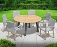 Disk Teak and Steel Round Table 1.5m & 6 St. Tropez Stacking Chairs