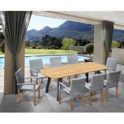 Disk Teak and Steel Oval Table 2.2m & 8 St. Tropez Armchairs
